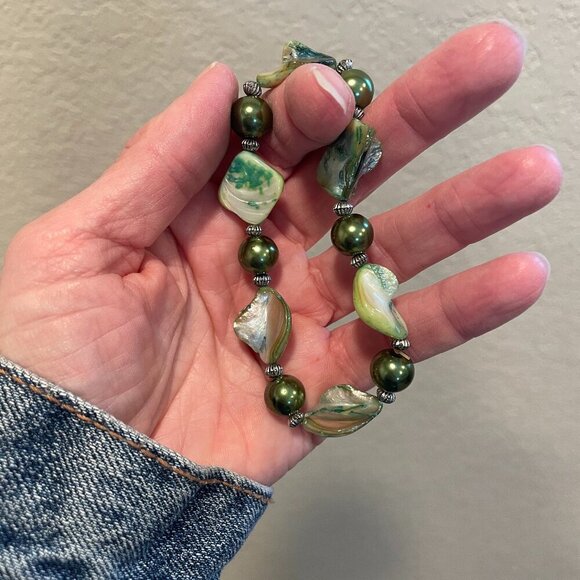 Natural Stone and Cultured Pearl Stretch Bracelet - Picture 1 of 1
